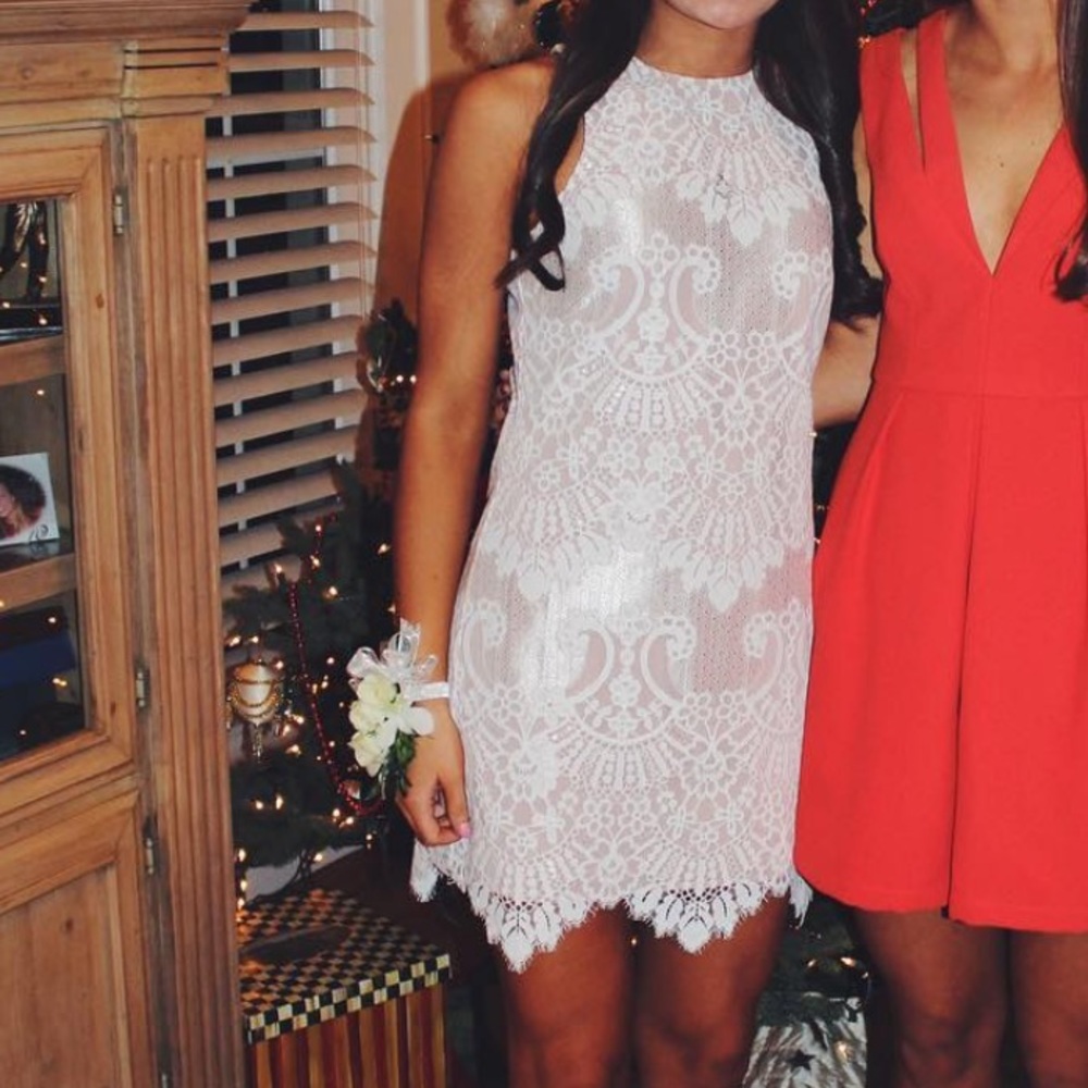 NBD White Lace Mini Dress